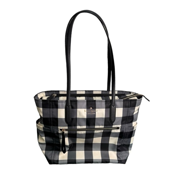 Kate Spade New York Chelsea Plaid Gingham Large Tote (Black White) - Picture 2 of 16